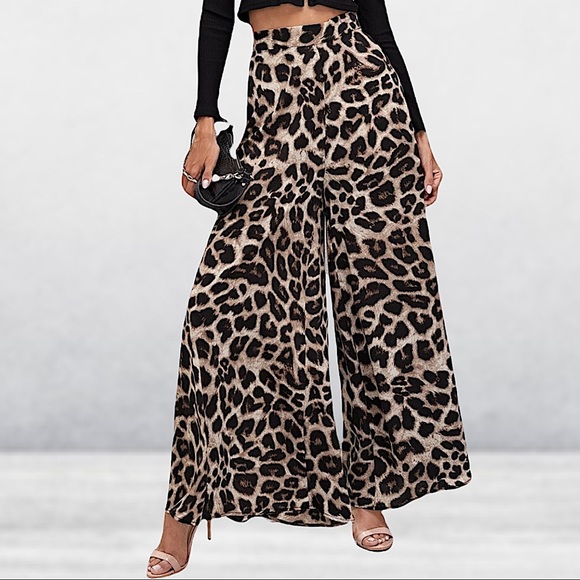 LEOPARD HIGH WAISTED WIDE LEG PANTS - Picture 1 of 8